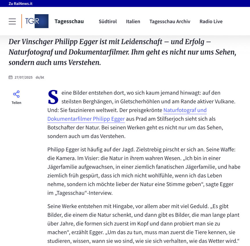 Naturfotograf Philipp Egger, passionierter Natur- und Dokumentarfilmer, bei einer Expedition in den Bergen, fokussiert auf seine kreative Arbeit und Naturerfahrung.