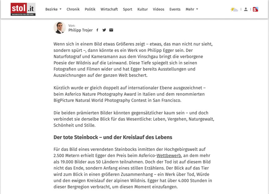 1. Hochwertiges Naturfotografie-Porträt von Philipp Egger, international ausgezeichneter Fotograf und Naturfilmer, mit Fokus auf Wildnis, Lebenskreislauf und Naturschutz.