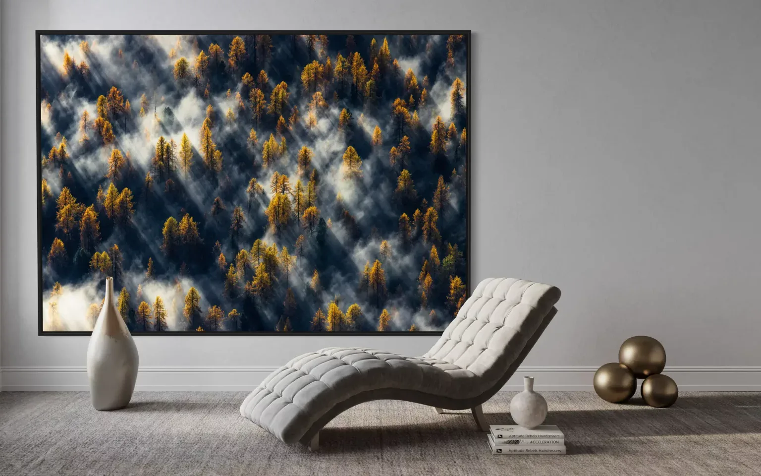 Zauberhaftes Waldmotiv mit Nebel und Sonnenstrahlen, moderne Wanddekoration für kreative Räume, inspirierende Kunst für Zuhause und Büro, hochwertiges Druckbild für Interior Design, optima Wandbild.