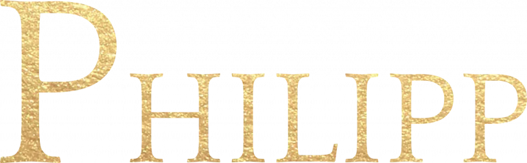 Funkelnder goldener Schriftzug „PHILIPP“ als dekoratives Designelement, repräsentiert kreative Markenidentität und hochwertigen visuellen Auftritt.