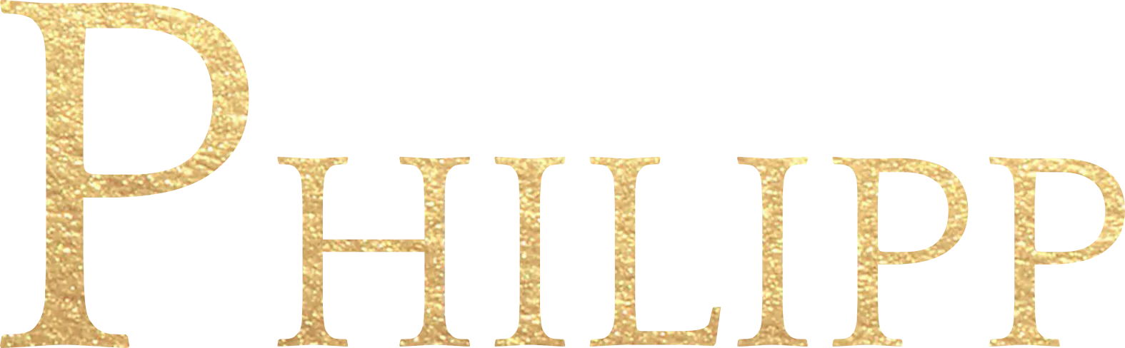Funkelnder goldener Schriftzug „PHILIPP“ als dekoratives Designelement, repräsentiert kreative Markenidentität und hochwertigen visuellen Auftritt.